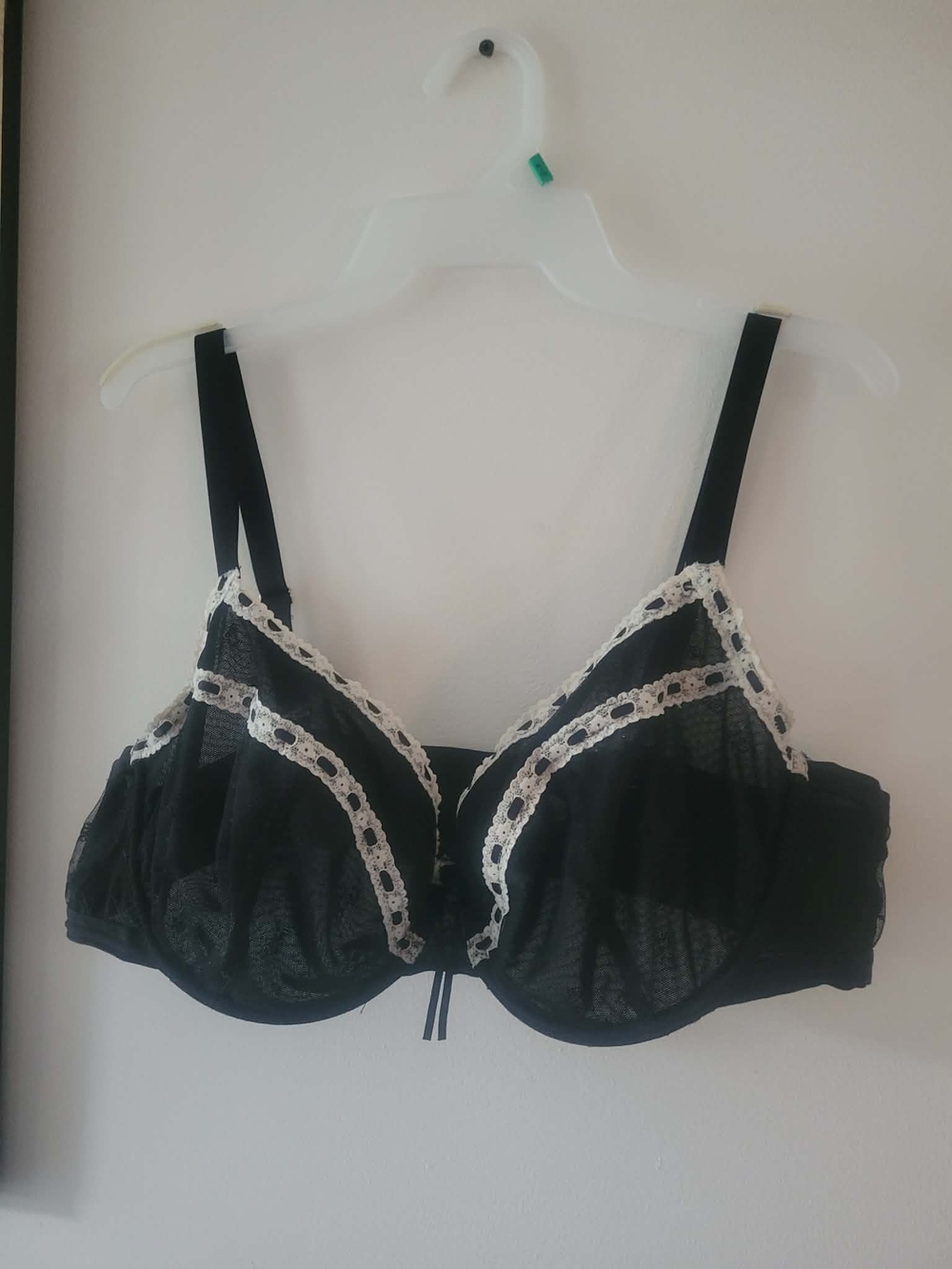 aerie Black Bra with White Lace Trim